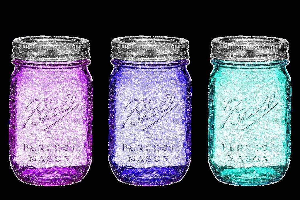 mason jars, glitter, flowers